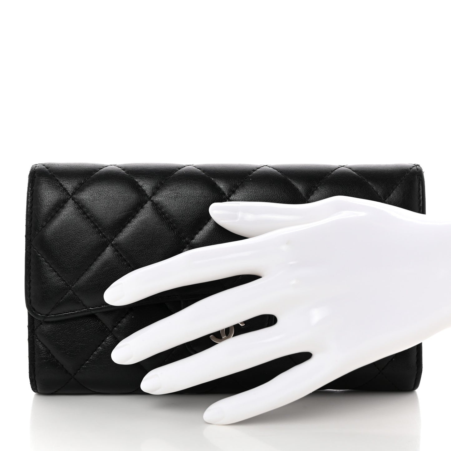 Lambskin Quilted Large Flap Wallet Black