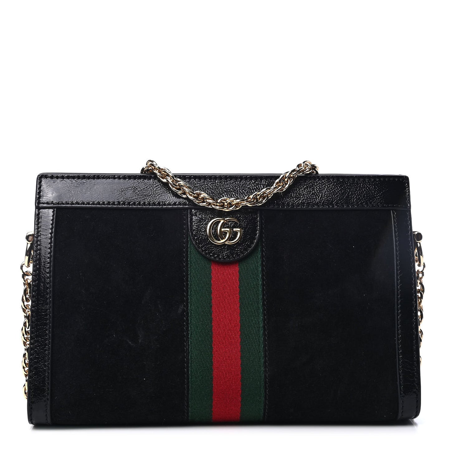 Suede Patent GG Web Small Ophidia Chain Shoulder Bag Black