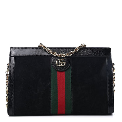 Gucci Suede Patent GG Web Small Ophidia Chain Shoulder Bag Black 1 of 4
