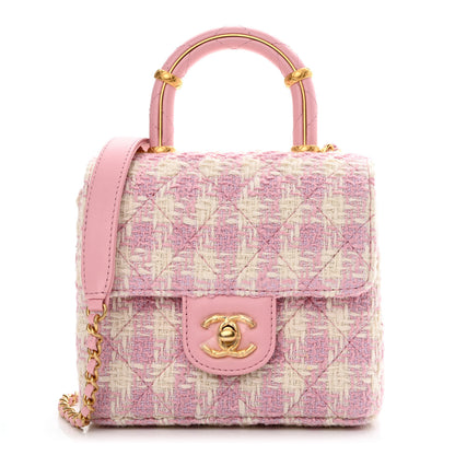 Chanel Tweed Handle Crush Top Handle Flap Bag Pink Ecru 1 of 9
