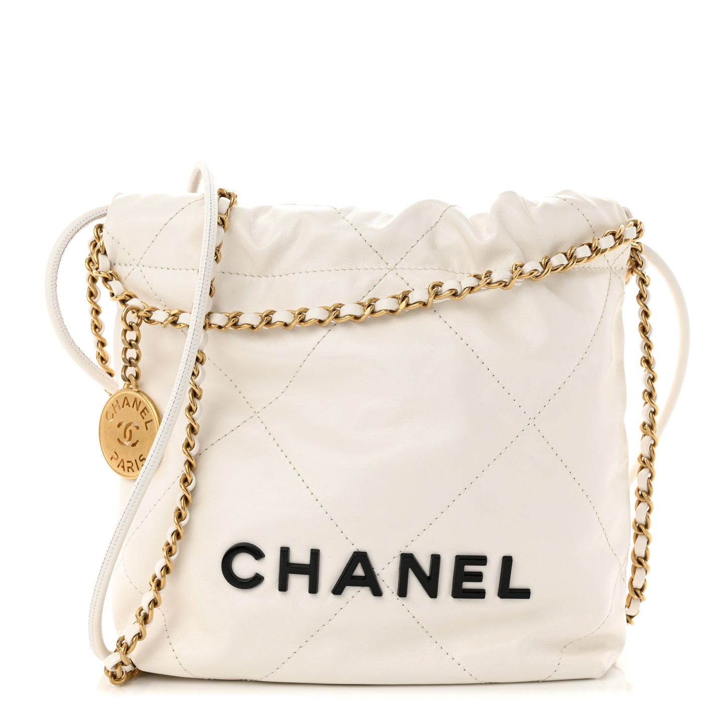Shiny Calfskin Quilted Mini Chanel 22 White Black