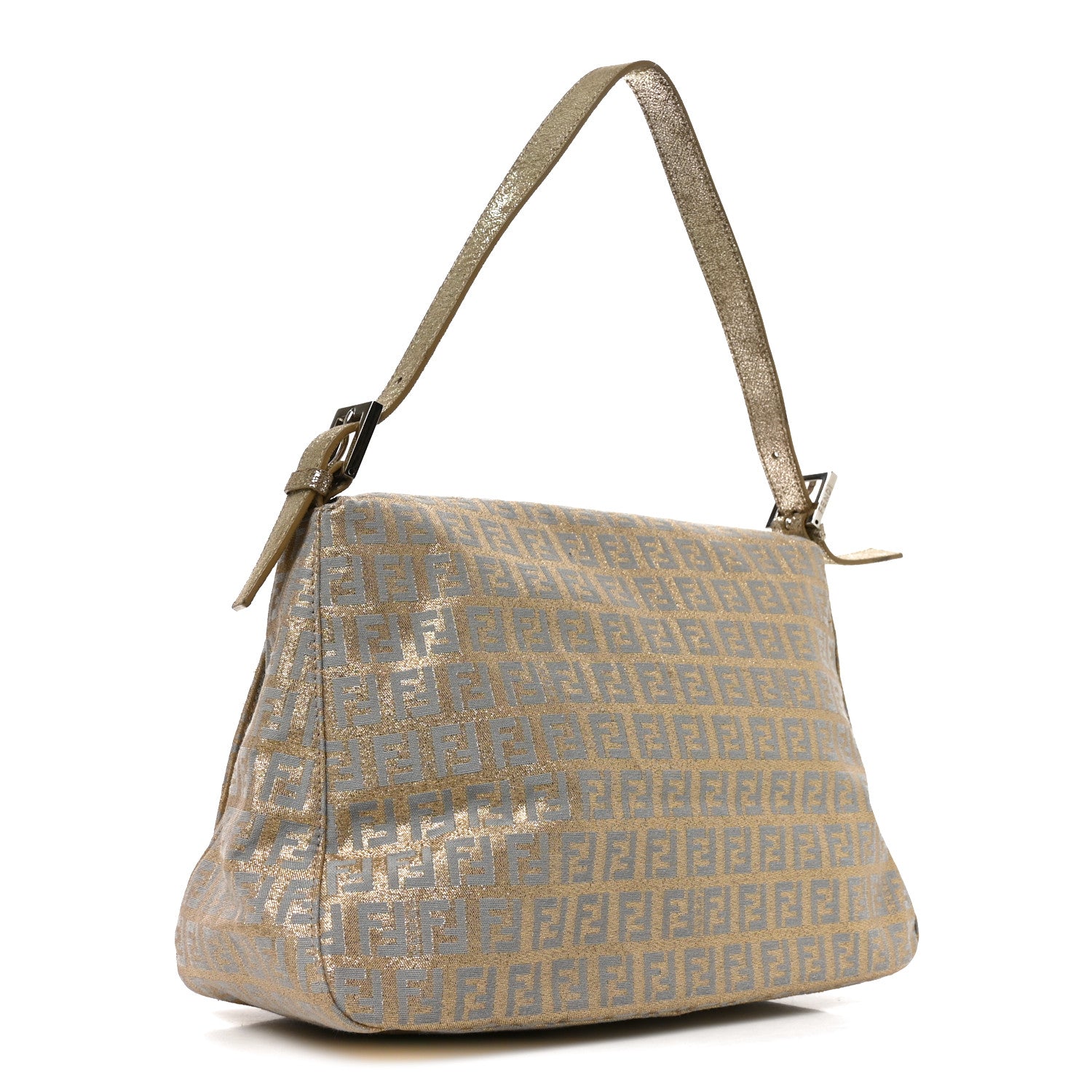 Fendi Metallic Jacquard Zucchino Suede Mama Baguette Peltro Argento Sabbia 3 of 10