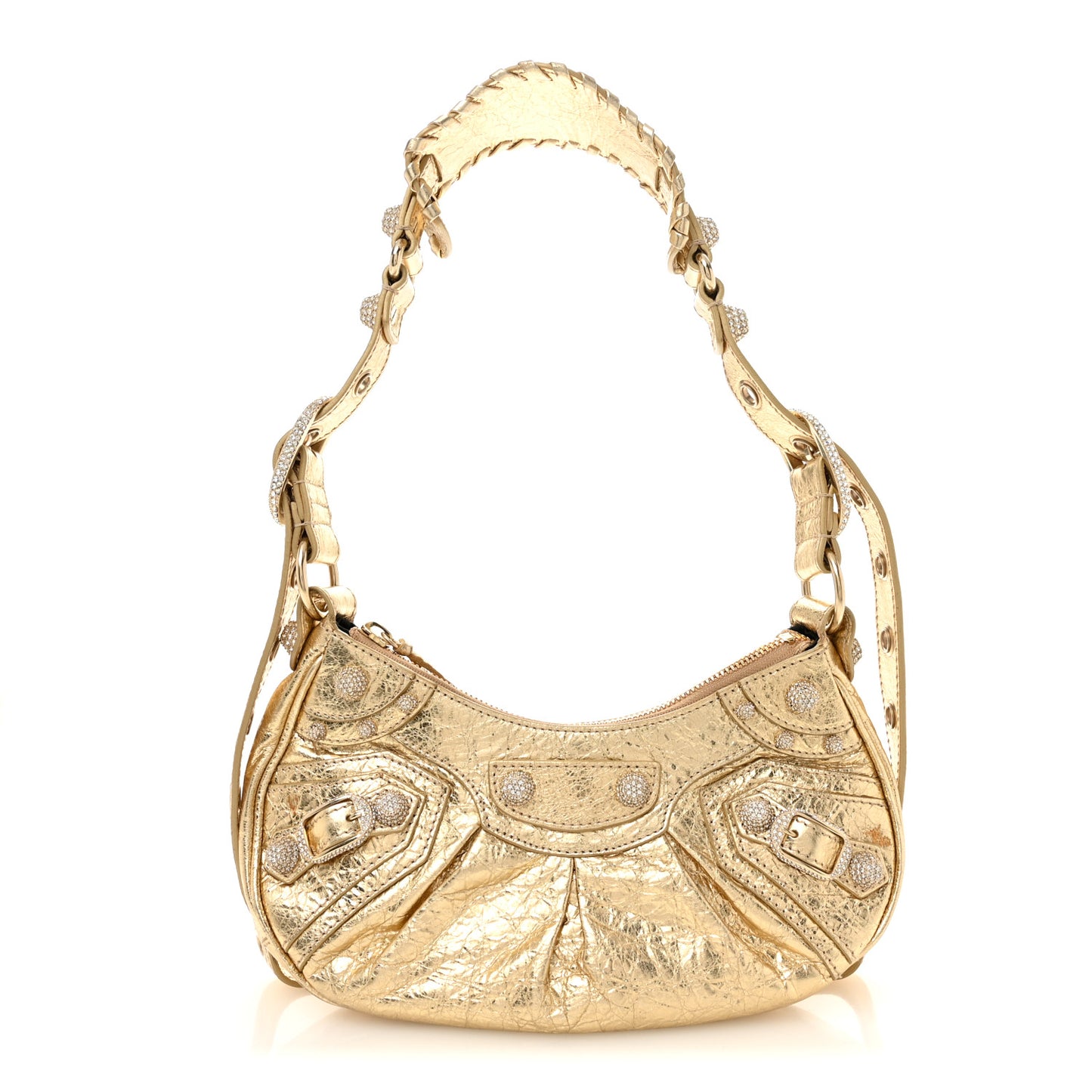 Metallic Agneau Arena Crystal Le Cagole Shoulder Bag XS Light Gold