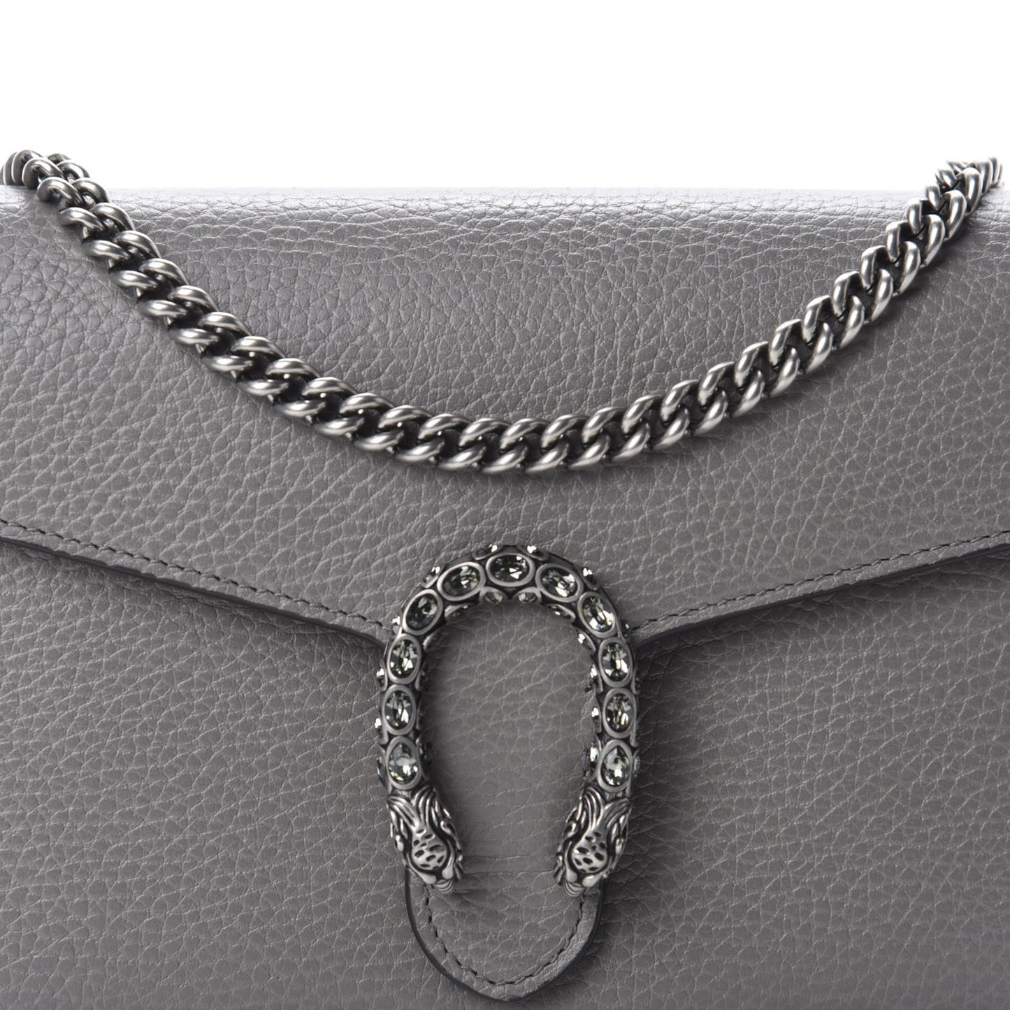 Dollar Calfskin Crystal Mini Dionysus Chain Wallet Dusty Grey Black Diamond