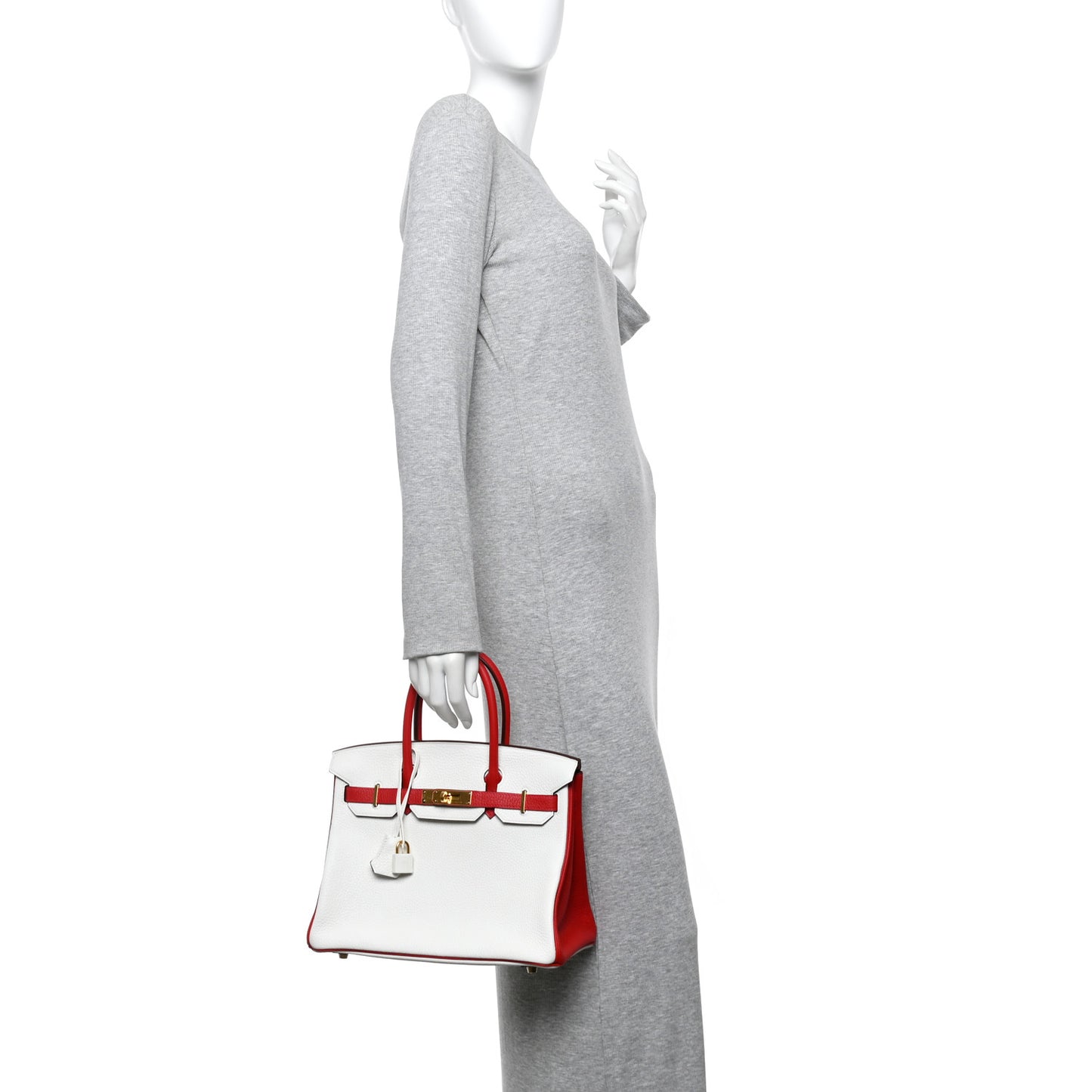 Taurillon Clemence Horseshoe Birkin 30 White Rouge Casaque