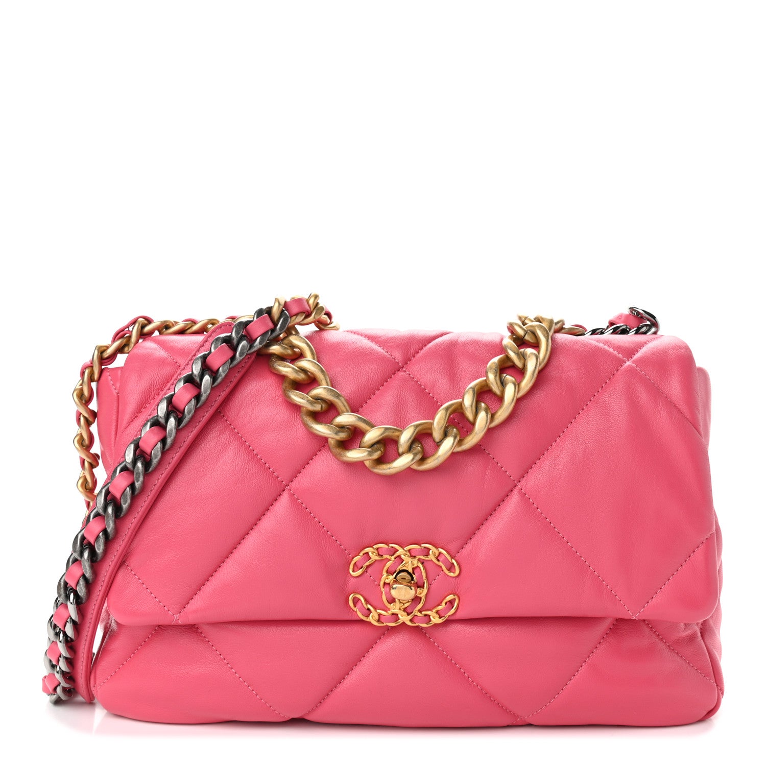 Chanel Goatskin Quilted Large Chanel 19 Flap Dark Pink 1 of 9