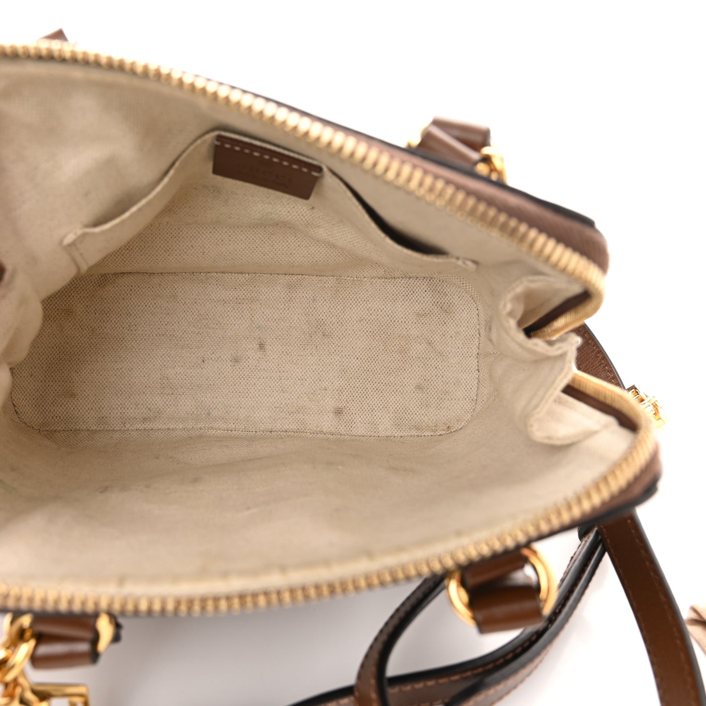 GG Supreme Monogram Azalea Calfskin Mini Horsebit 1955 Top Handle Bag Beige Ebony Brown Sugar