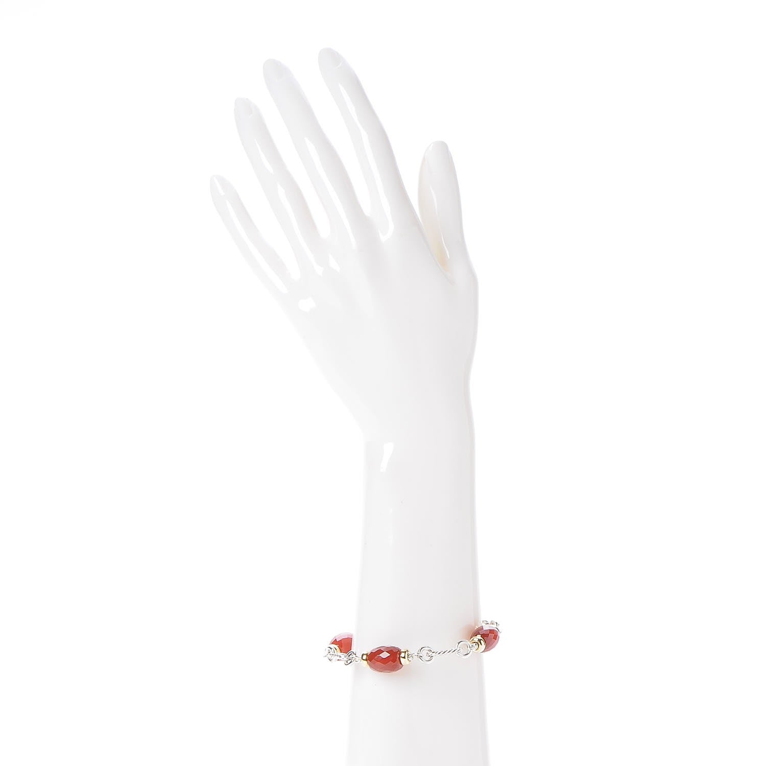 David Yurman Sterling Silver 18K Yellow Gold Carnelian Figaro Bracelet 2 of 5