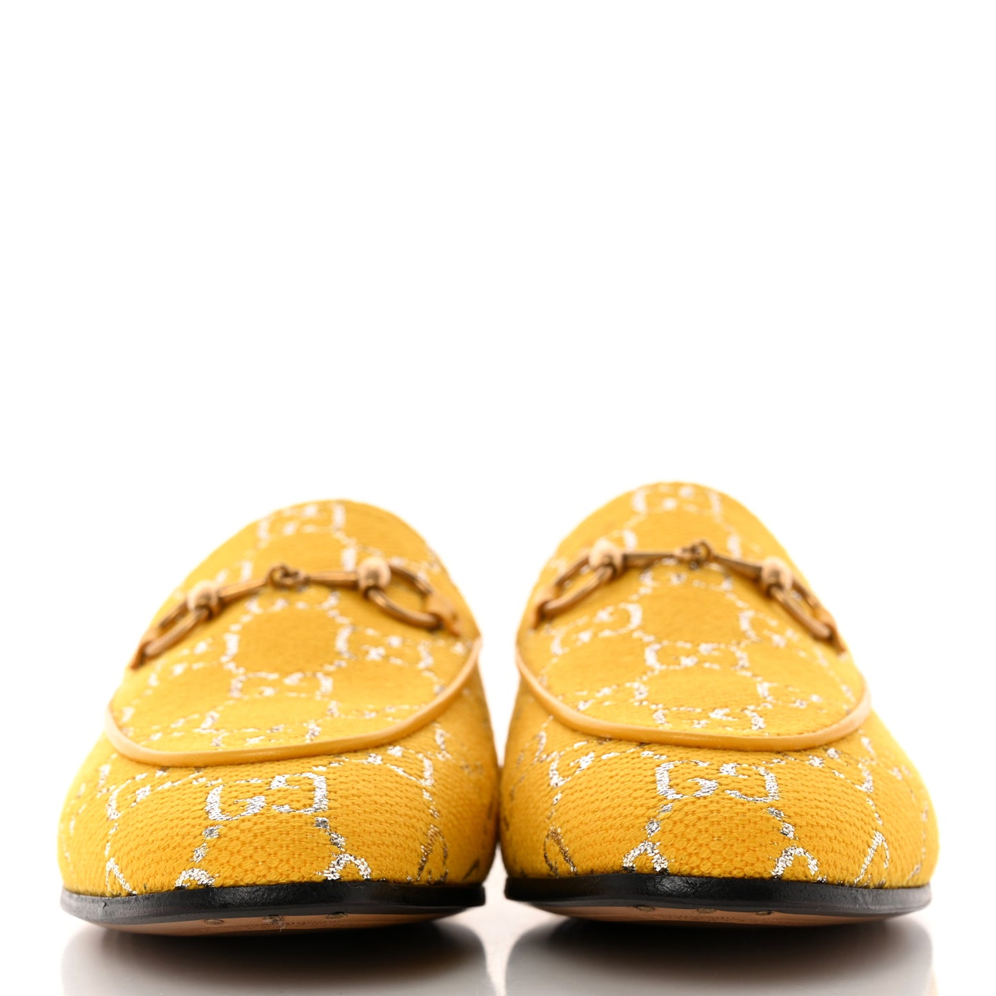 Canvas Lame GG Monogram Horsebit Womens Jordaan Loafers 36.5 Lemon Silver