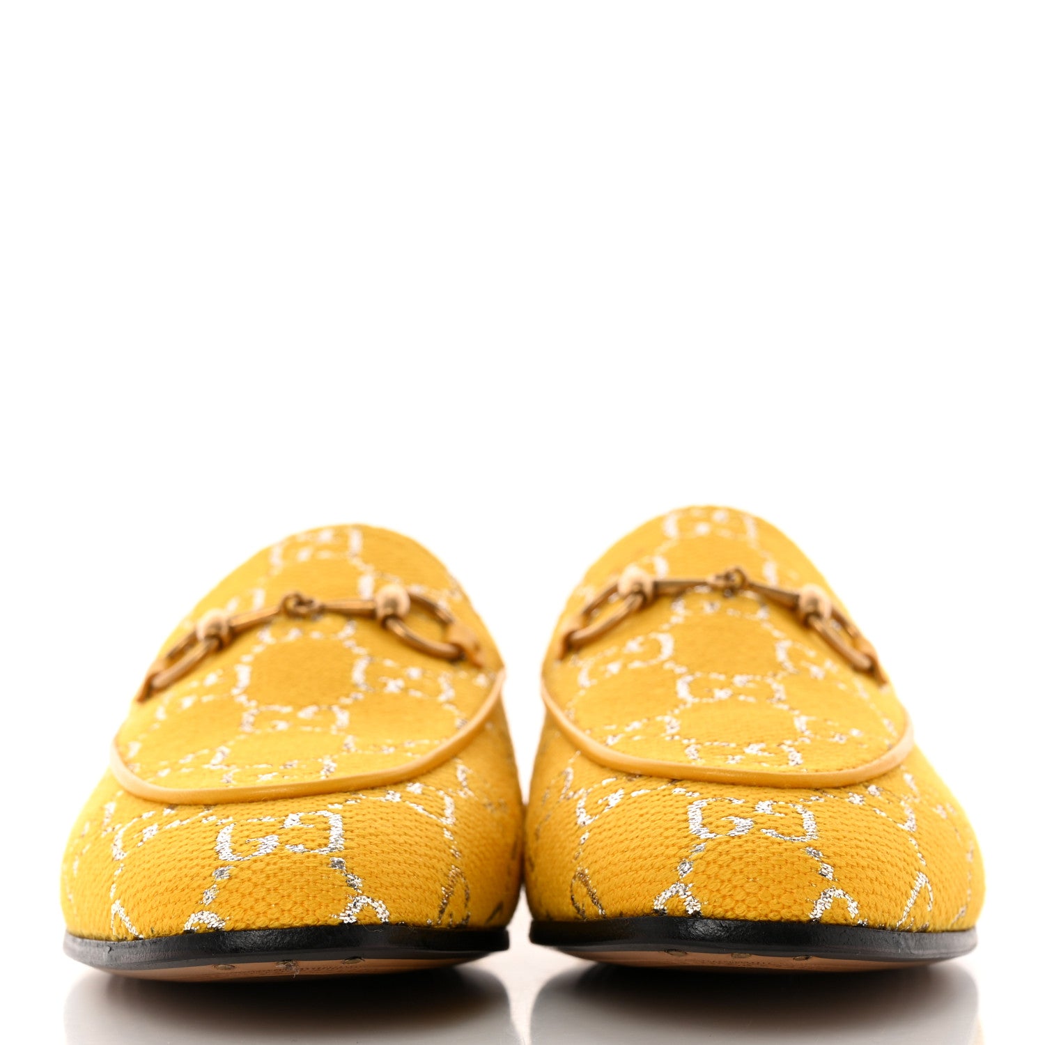 Gucci Canvas Lame GG Monogram Horsebit Womens Jordaan Loafers 36.5 Lemon Silver 2 of 11