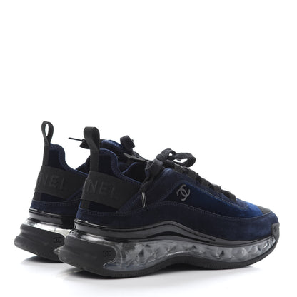 Chanel Suede Calfskin Velvet Grosgrain CC Sneakers 38 Navy Blue Black 4 of 10
