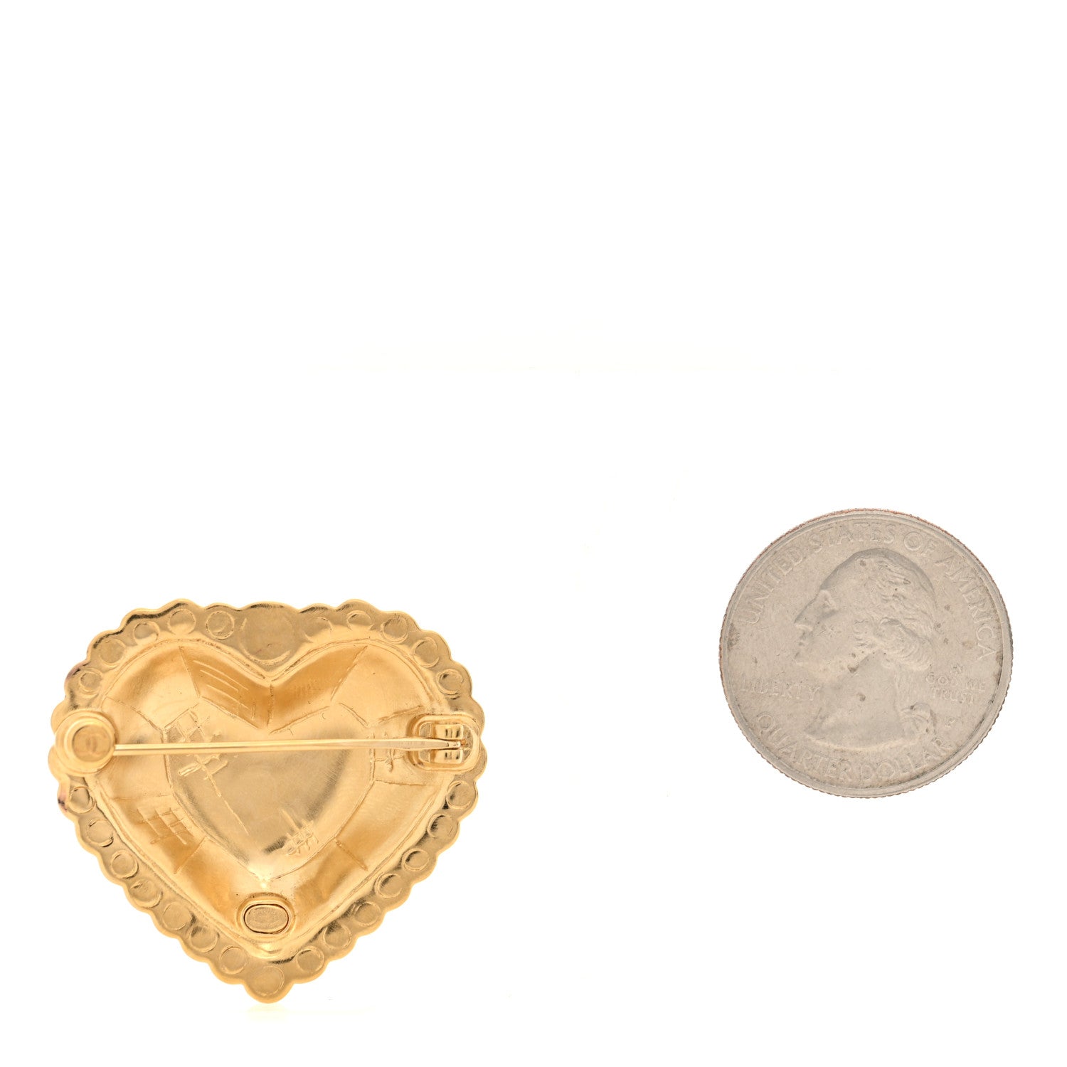 Chanel Metal Strass Crystal CC Heart Brooch Gold 2 of 4