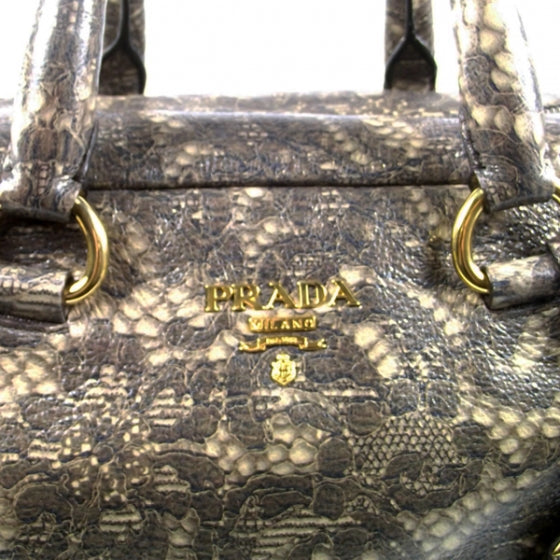 Prada Cervo Lux Print Lace Bauletto Tote 4 of 8