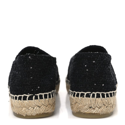 Chanel Tweed Patent Goatskin Sequin CC Espadrilles 41 Black 6 of 12