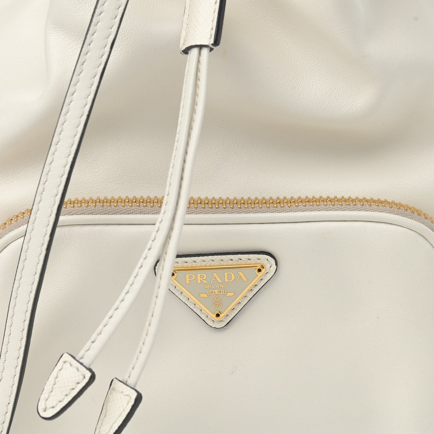 Soft Calfskin Saffiano Mini Bucket Crossbody Bag White