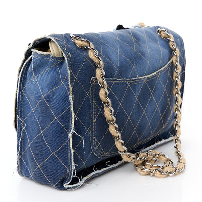 Chanel Denim Quilted Jumbo Pompom Flap Dark Blue 3 of 11