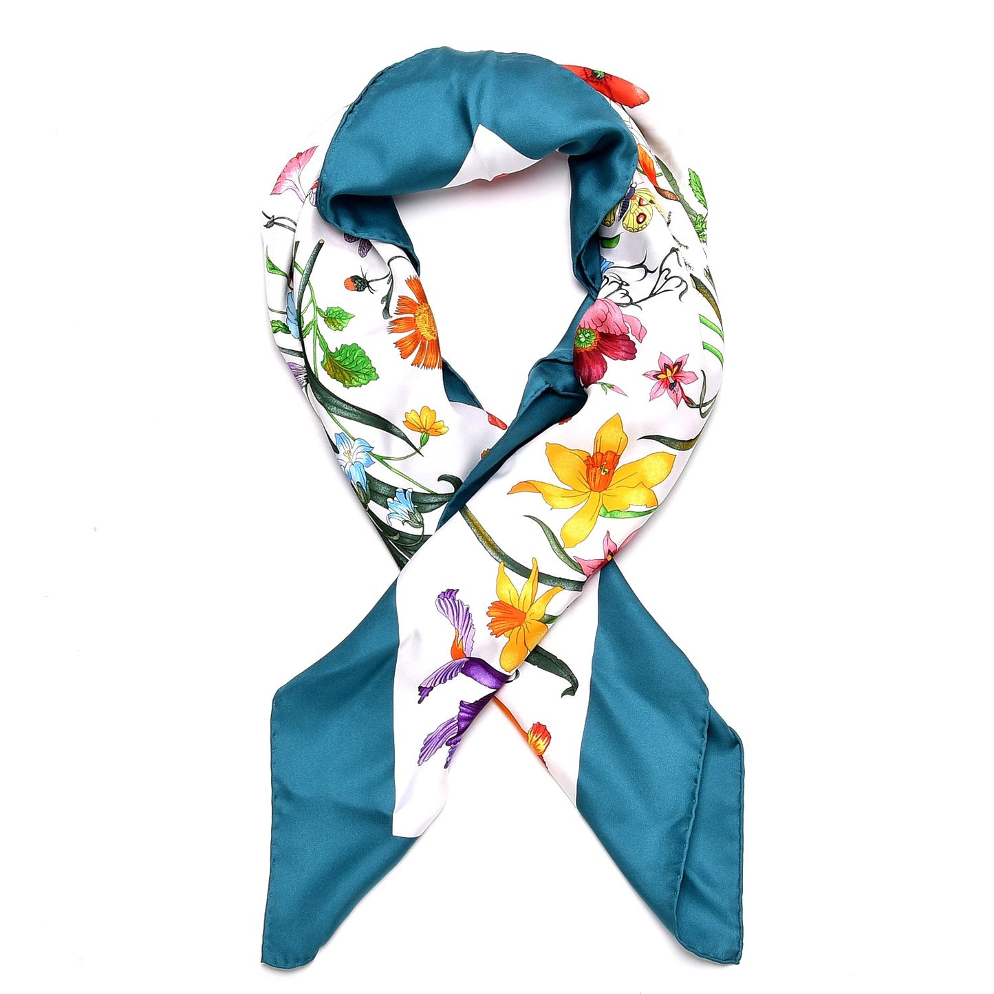 Silk Twill Flora Square Scarf Turquoise