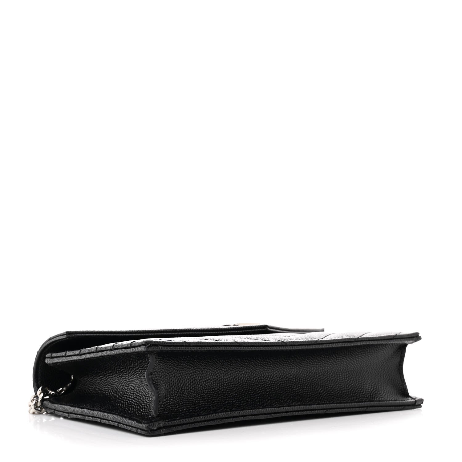 Saint Laurent Grain De Poudre Matelasse Chevron Monogram Envelope Chain Wallet Black 4 of 12