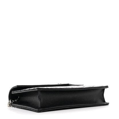 Saint Laurent Grain De Poudre Matelasse Chevron Monogram Envelope Chain Wallet Black 4 of 12