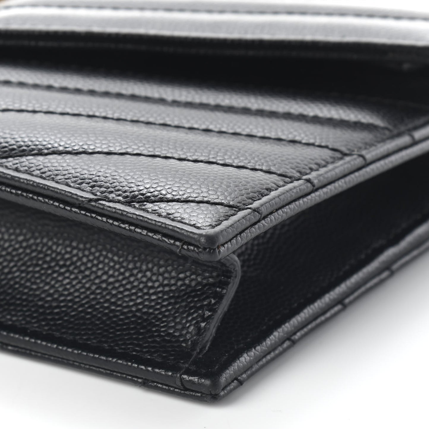 Grain De Poudre Matelasse Chevron Monogram Envelope Chain Wallet Black