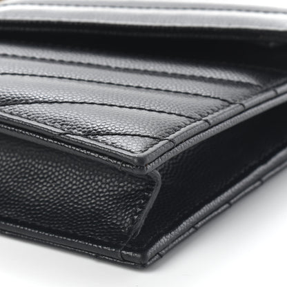 Saint Laurent Grain De Poudre Matelasse Chevron Monogram Envelope Chain Wallet Black 8 of 8