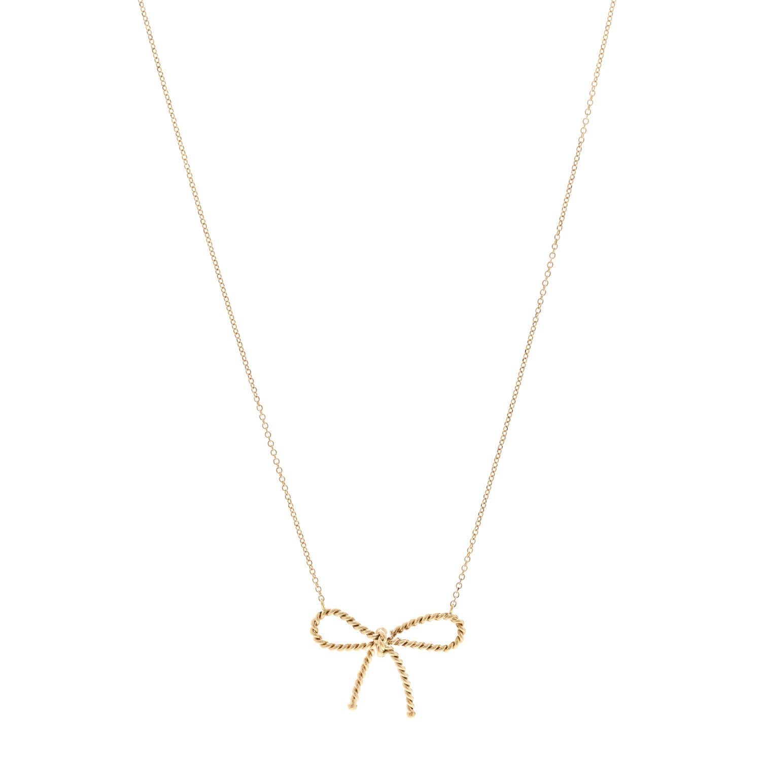 Tiffany 18K Yellow Gold Twist Bow Pendant Necklace 1 of 4