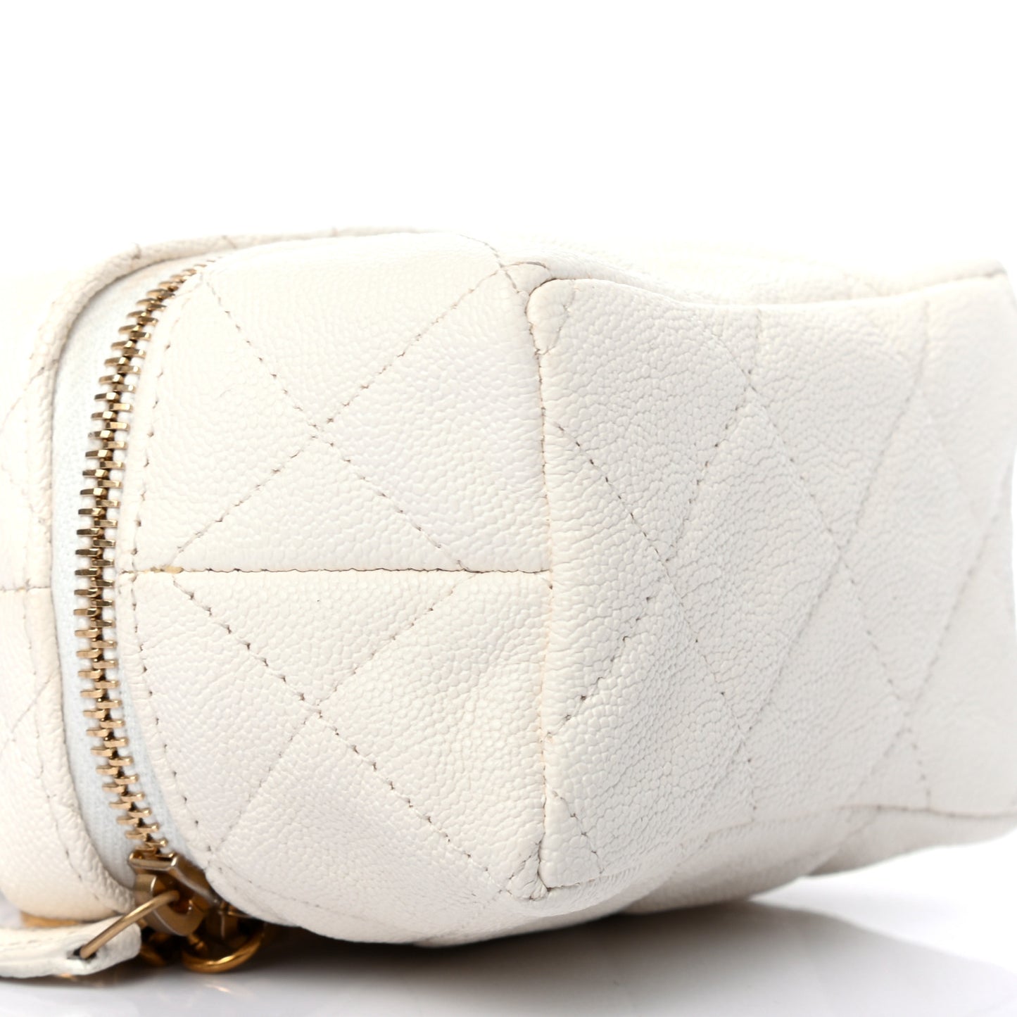 Caviar Quilted Mini Top Handle Vanity With Chain White