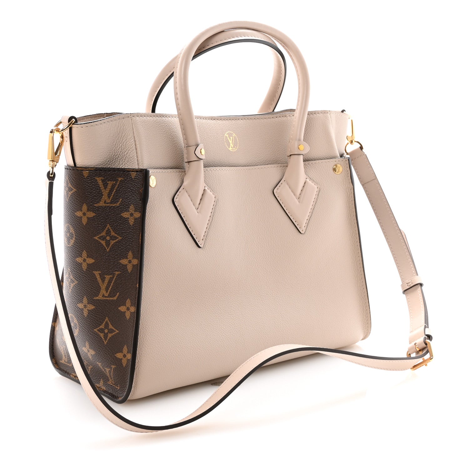 Louis Vuitton Calfskin Monogram On My Side MM Greige 3 of 9