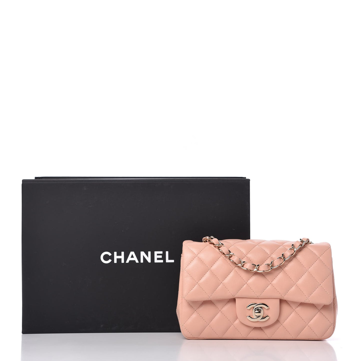 Lambskin Quilted Mini Rectangular Flap Light Pink