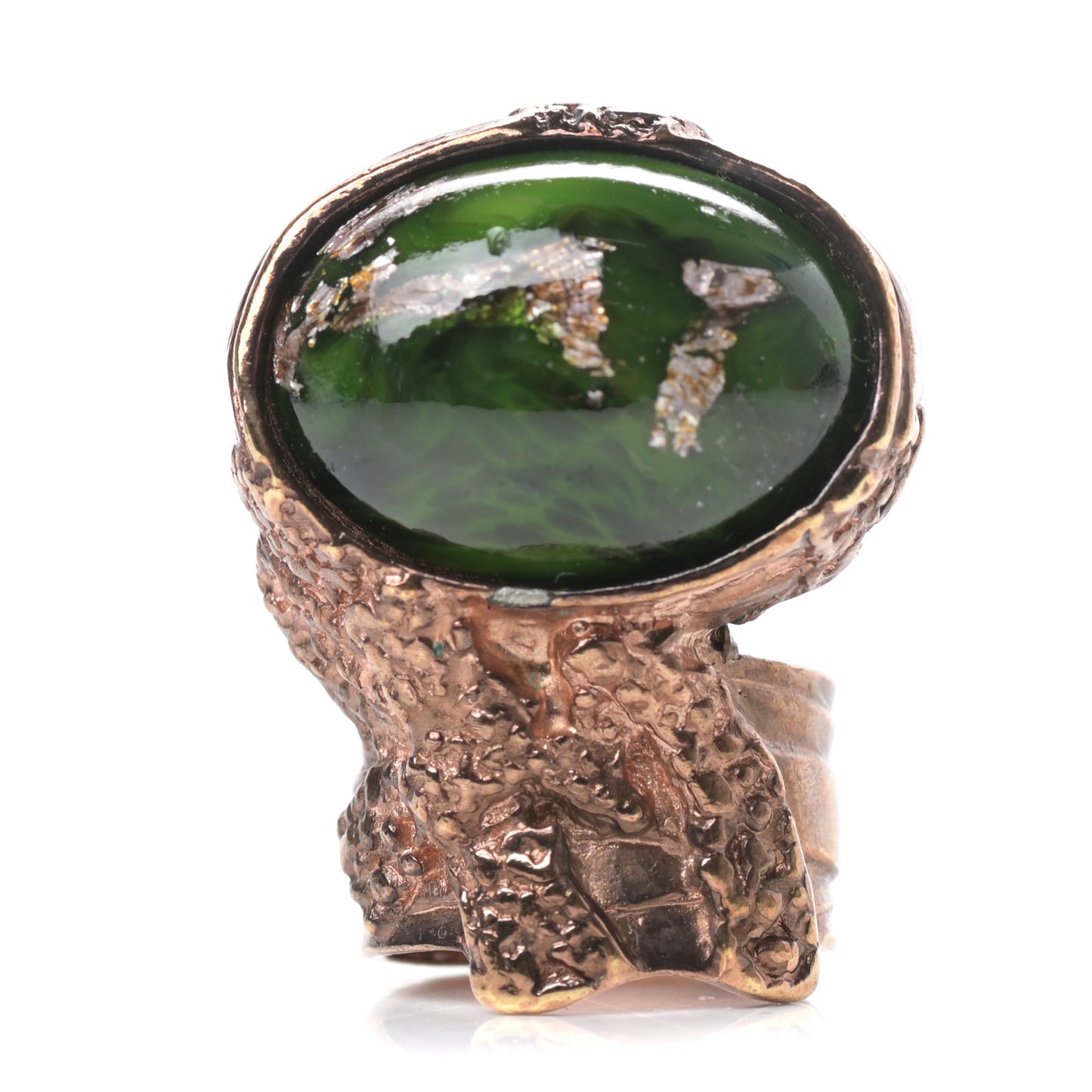Glass Cabochon Arty Ovale Ring 6 Rose Gold Green