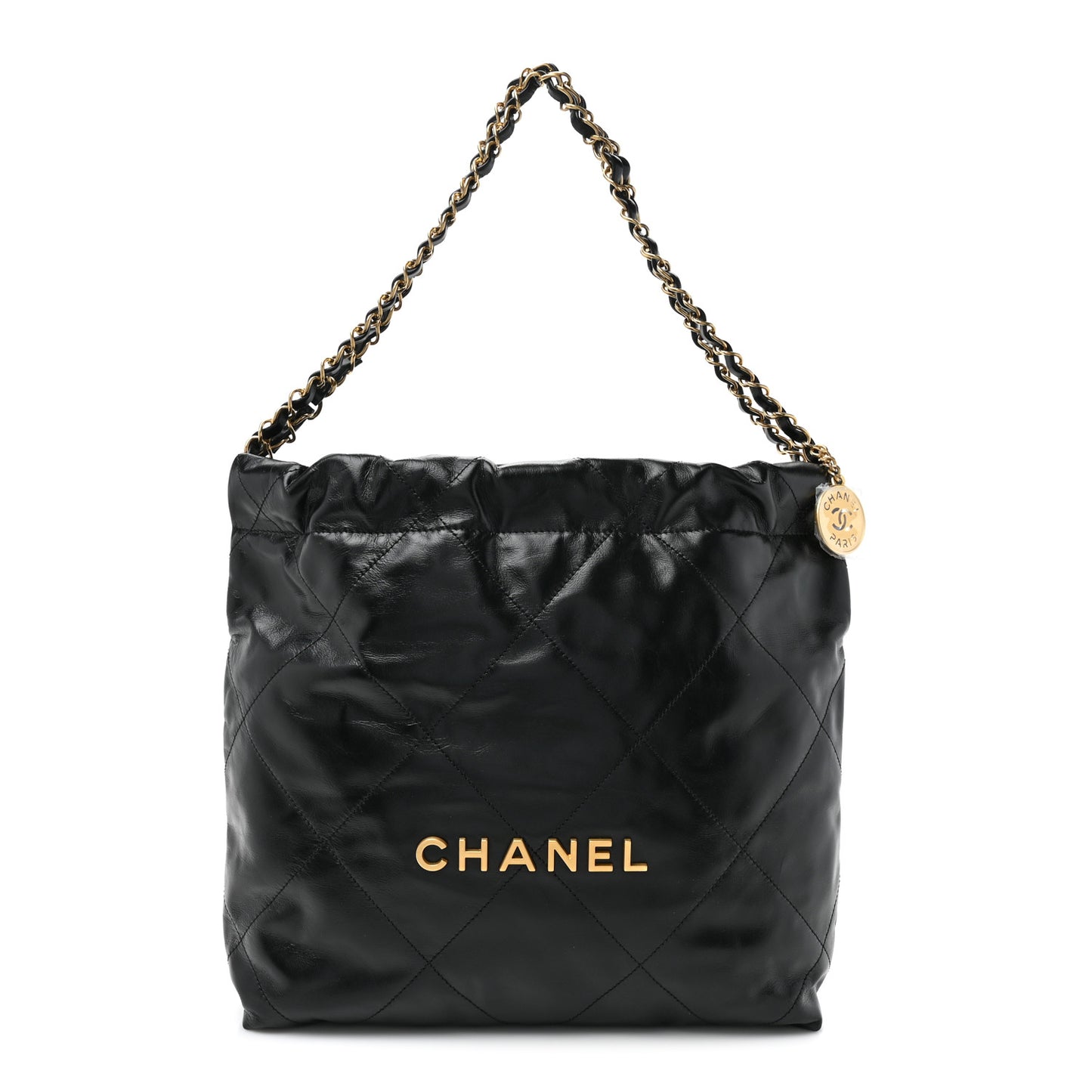 Shiny Calfskin Quilted Small Chanel 22 Black