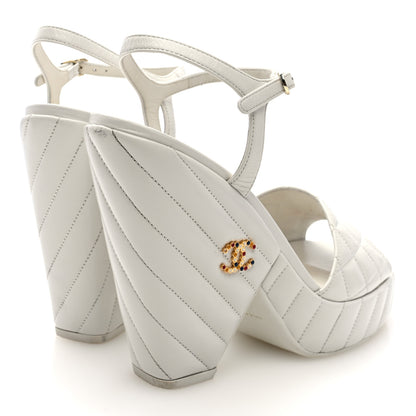 Chanel Shiny Lambskin Quilted Platform Sandals 39.5 White 5 of 8
