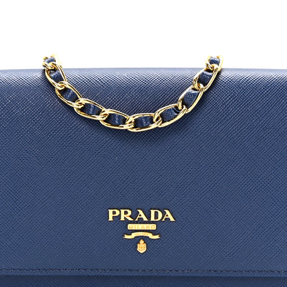 Prada Saffiano Metal Oro Chain Wallet Bleuette 8 of 10