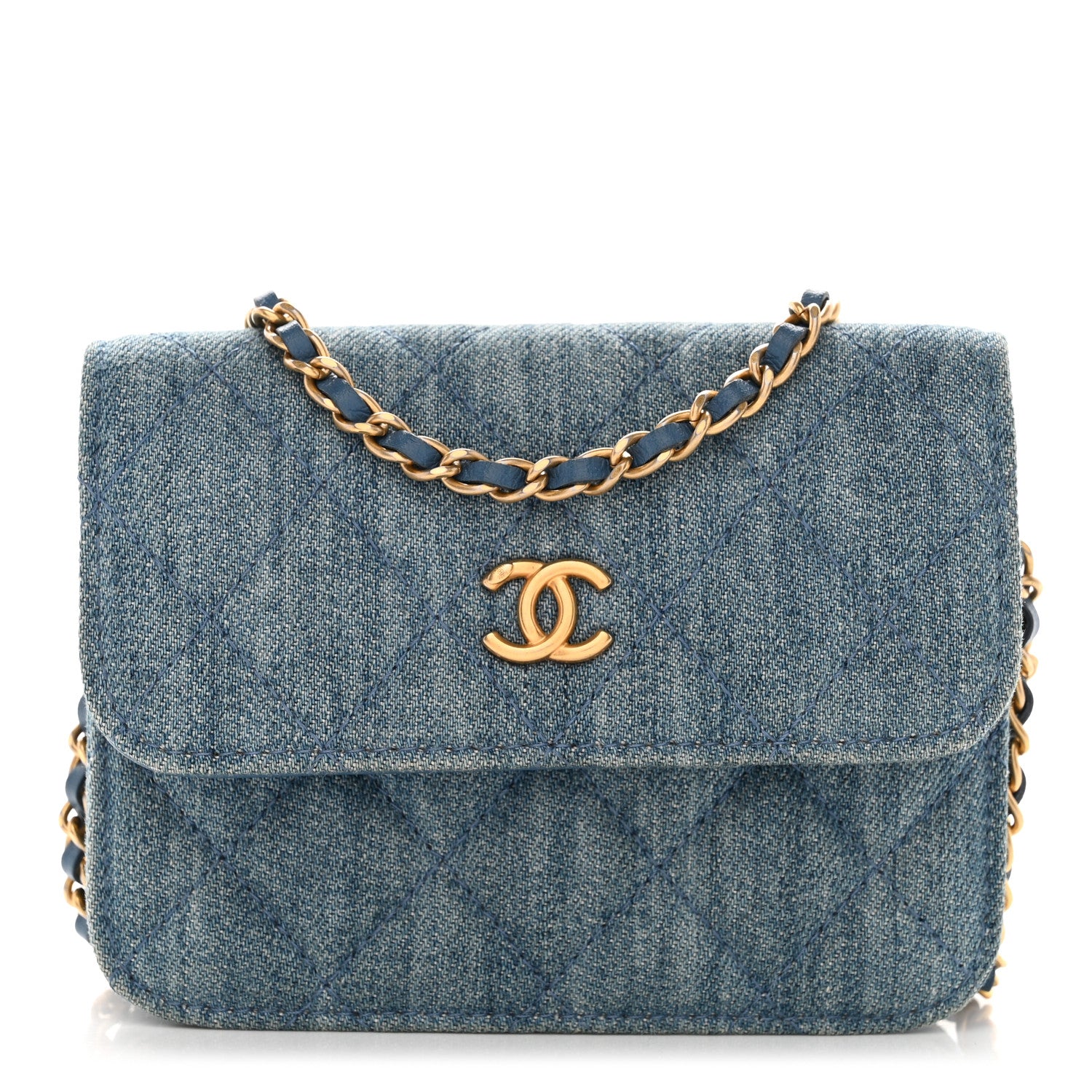 Chanel Denim Quilted CC Pearl Crush Clutch With Chain Blue 1 of 8