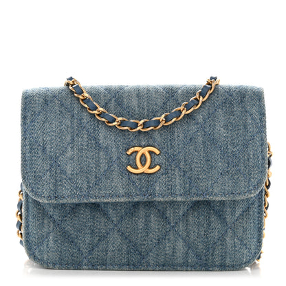 Chanel Denim Quilted CC Pearl Crush Clutch With Chain Blue 1 of 8