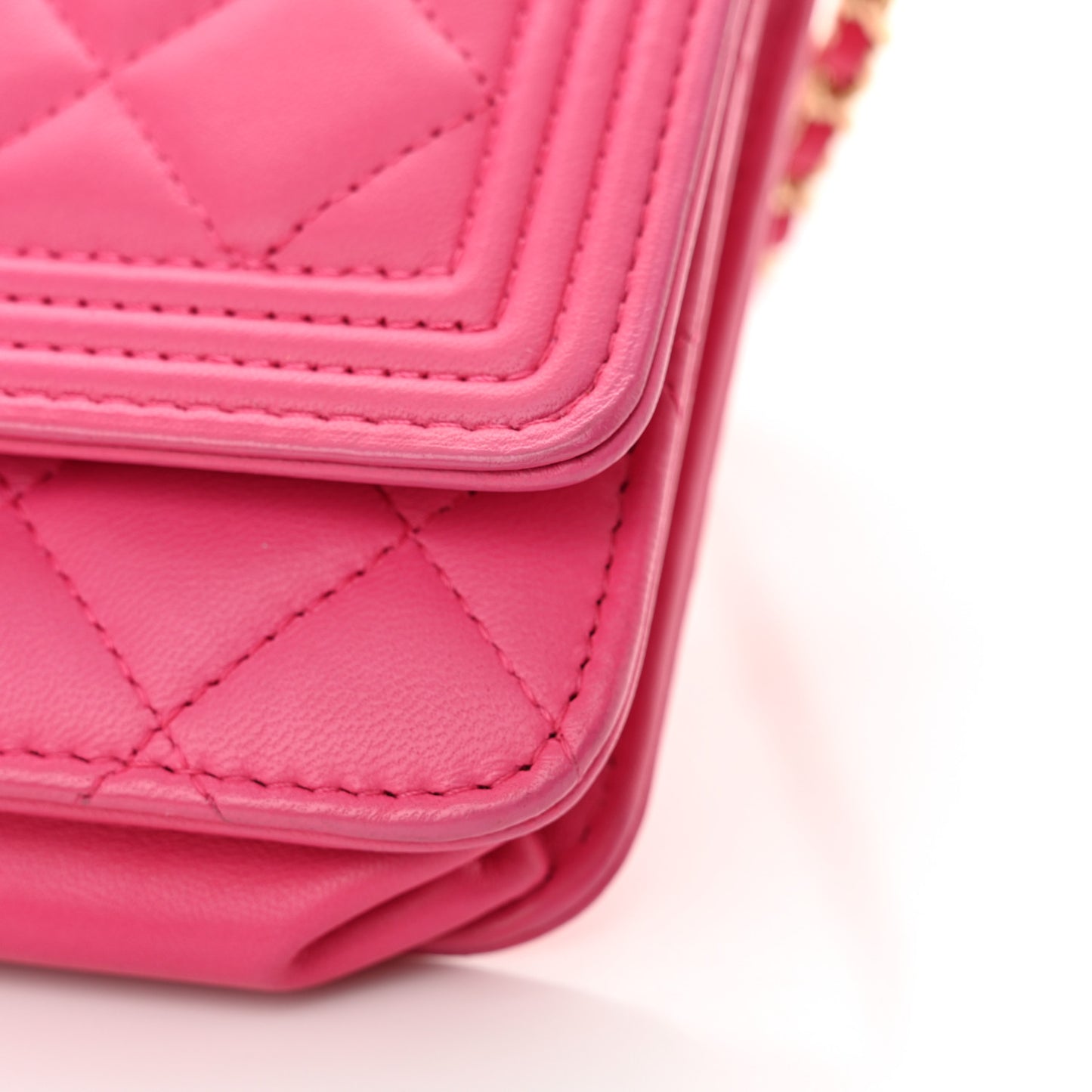 Lambskin Quilted Boy Wallet On Chain WOC Dark Pink