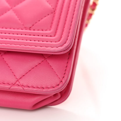 Chanel Lambskin Quilted Boy Wallet On Chain WOC Dark Pink 11 of 12