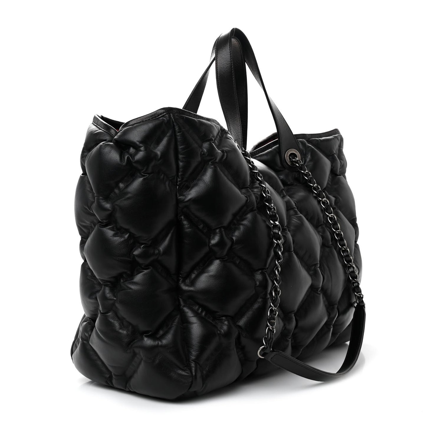 Calfskin Quilted Large Chesterfield Tote Black