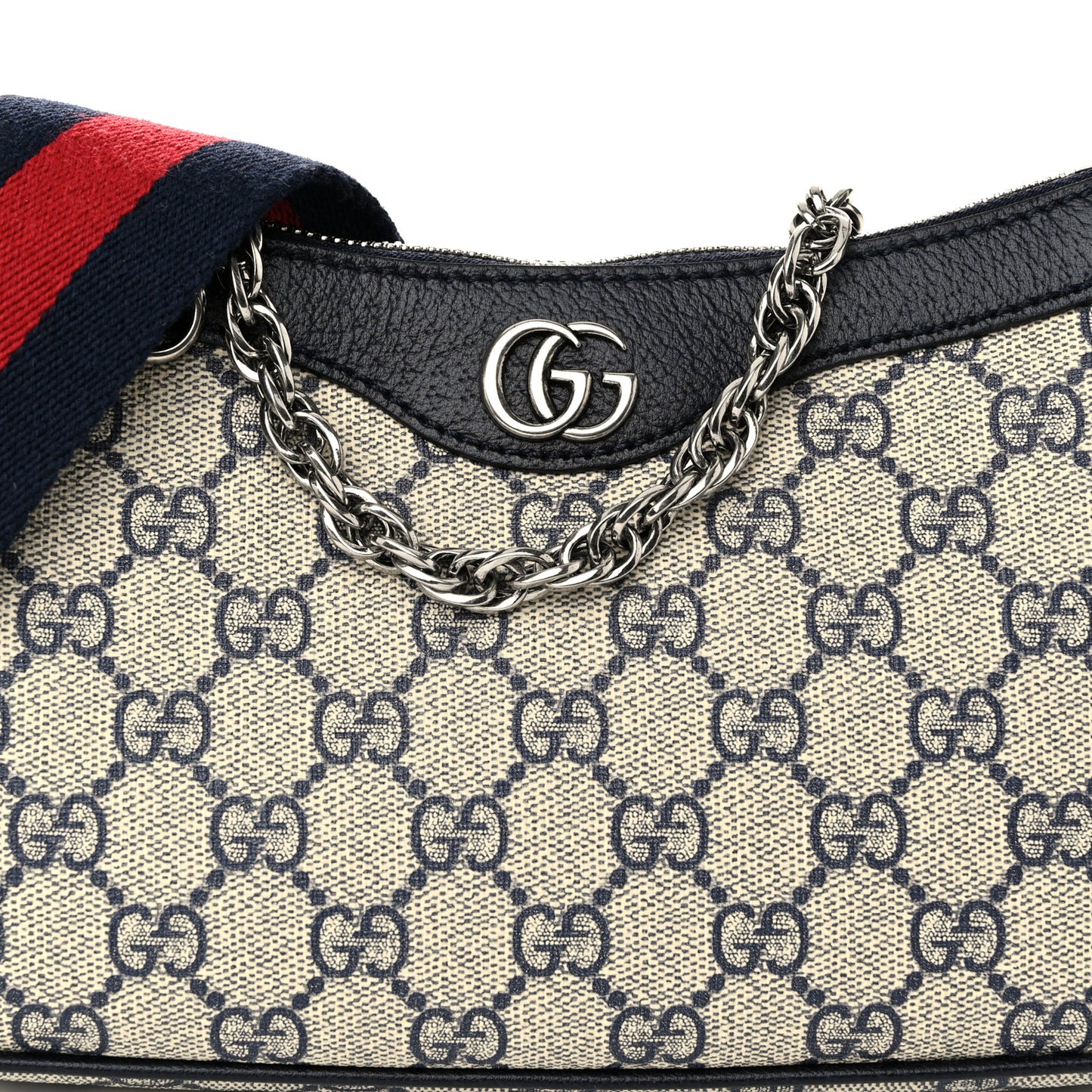 GG Supreme Monogram Textured Dollar Calfskin Web Small Ophidia GG Handbag Beige Blue