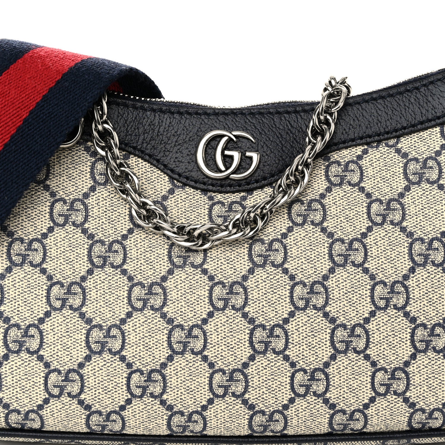Gucci GG Supreme Monogram Textured Dollar Calfskin Web Small Ophidia GG Handbag Beige Blue 8 of 10