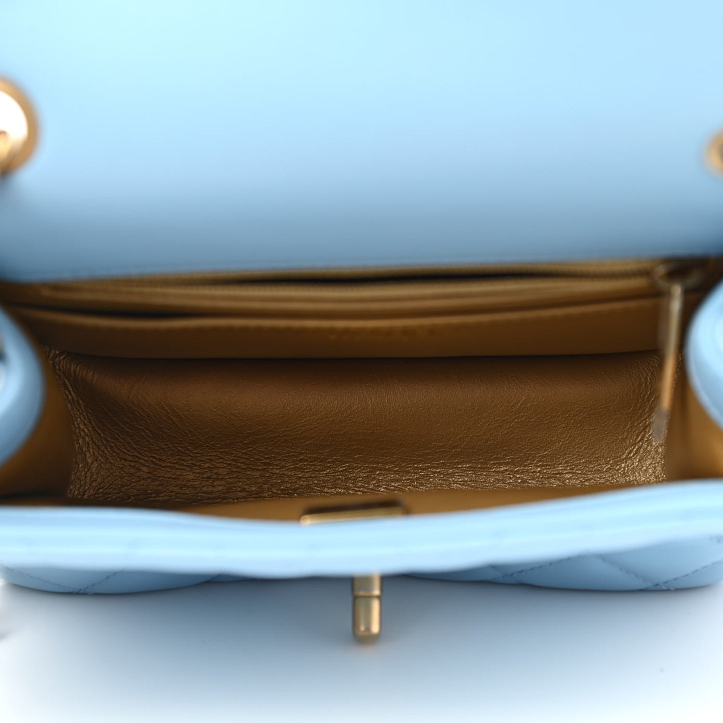 Lambskin Quilted Mini Pearl Crush Flap Light Blue