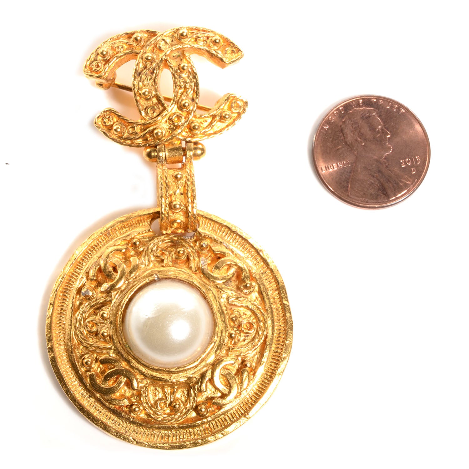 Chanel Pearl CC Drop Brooch Gold 3 of 5