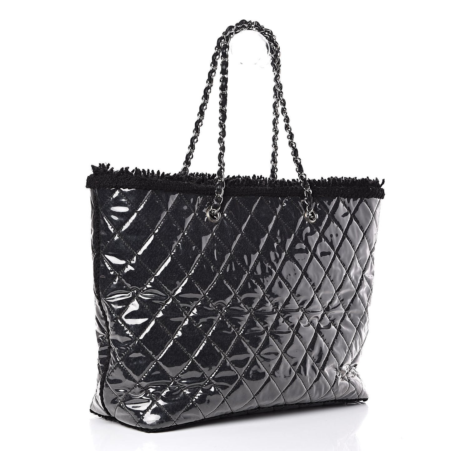 Vinyl Quilted Large Funny Tweed Tote Black
