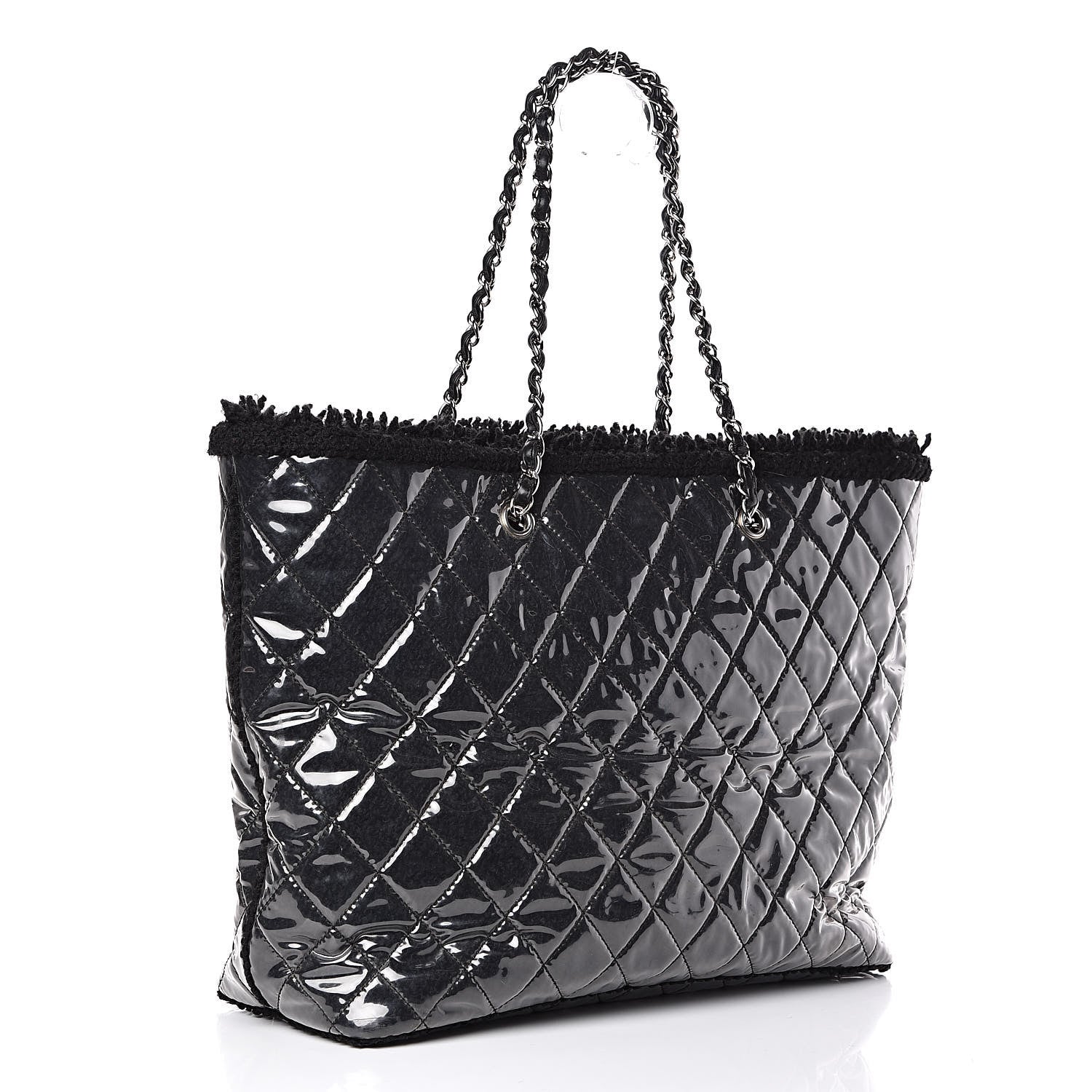 Chanel Vinyl Quilted Large Funny Tweed Tote Black 3 of 14