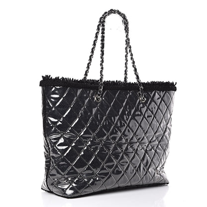 Chanel Vinyl Quilted Large Funny Tweed Tote Black 4 of 15