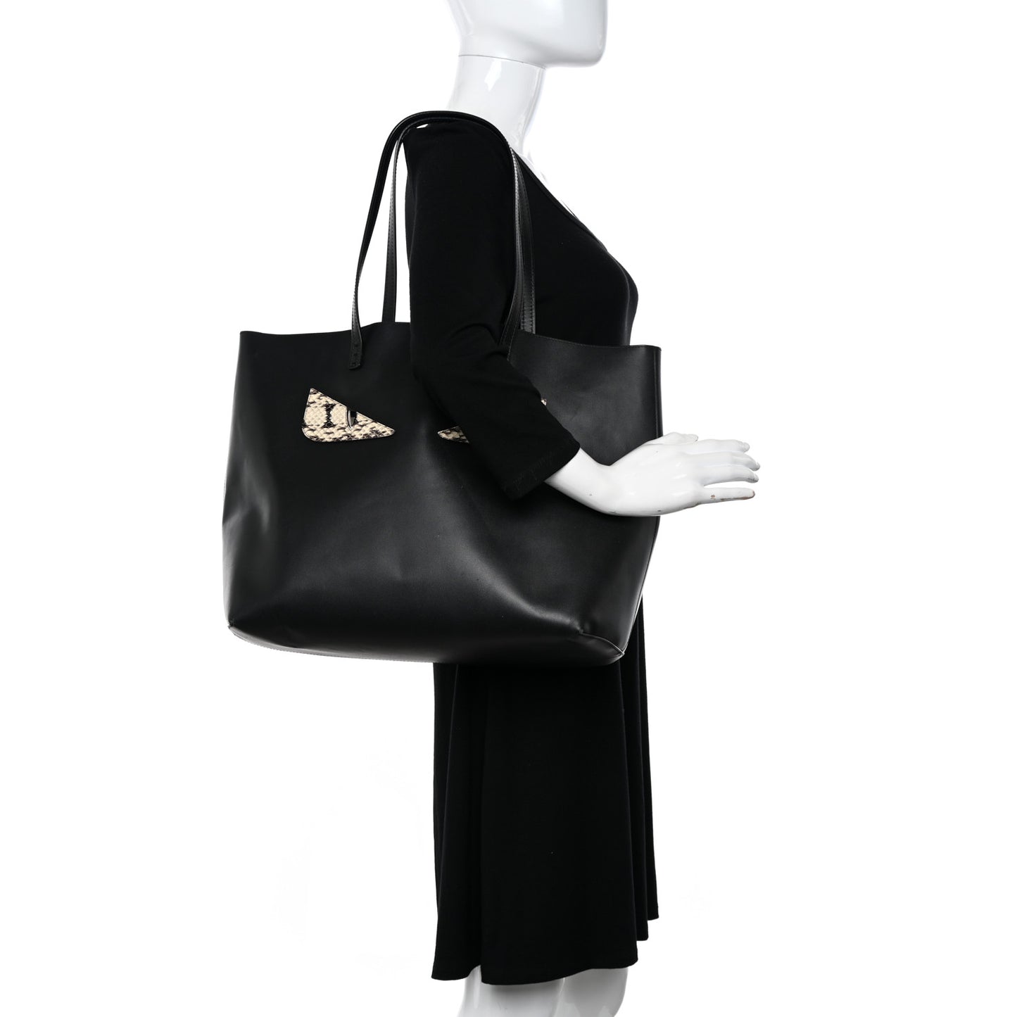 Vitello Ginevra Elaphe Monster Eyes Shopping Tote Black Naturale