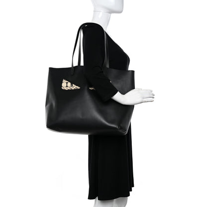 Fendi Vitello Ginevra Elaphe Monster Eyes Shopping Tote Black Naturale 2 of 14