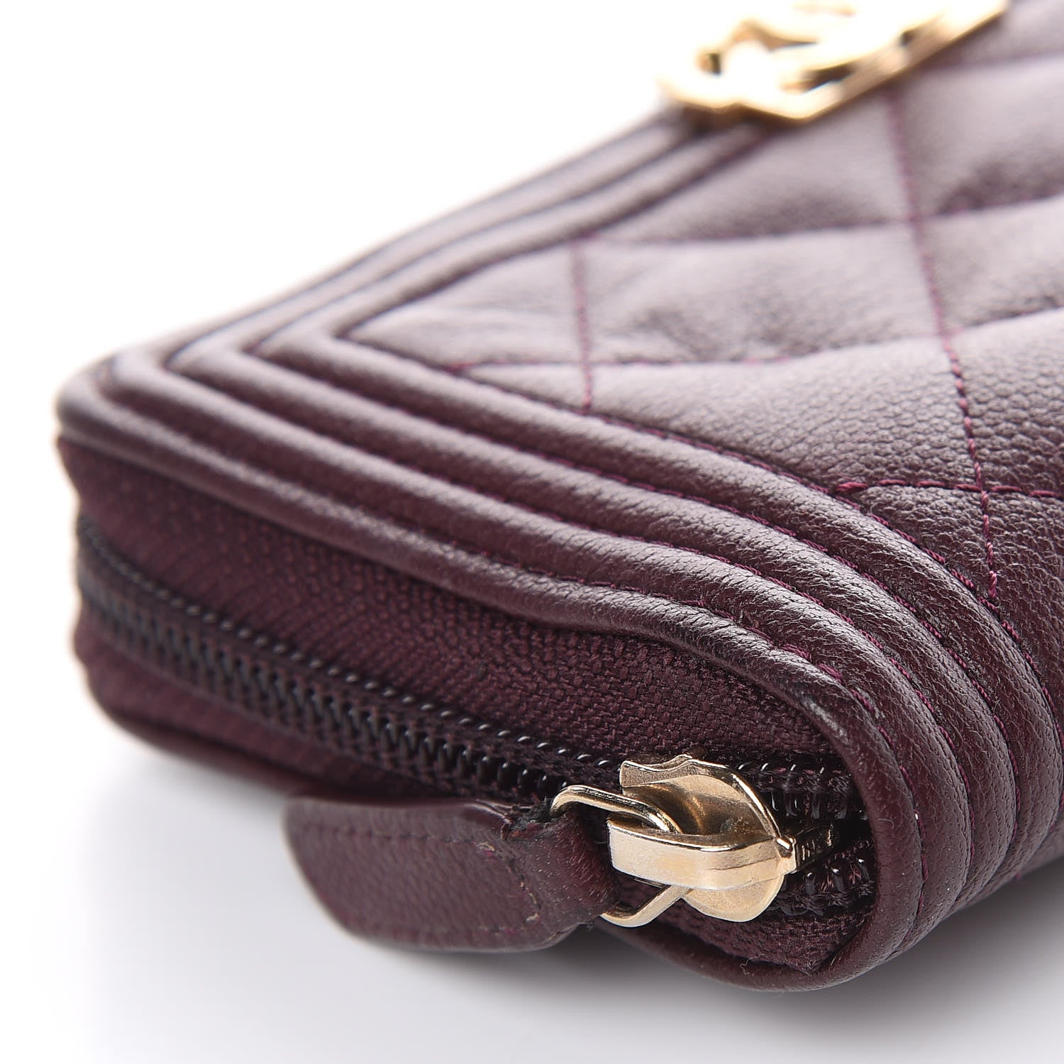 Chanel Caviar Quilted Small Boy Zip Around Wallet Dark Purple 9 of 15