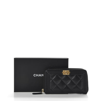 Chanel Lambskin Quilted Small Boy Zip Around Wallet Black 9 of 9
