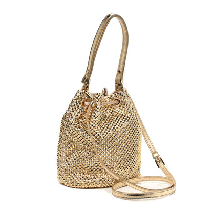 Prada Satin Crystal Metal Triangle Logo Mini Re-Edition 1978 Bucket Bag Platino 3 of 9